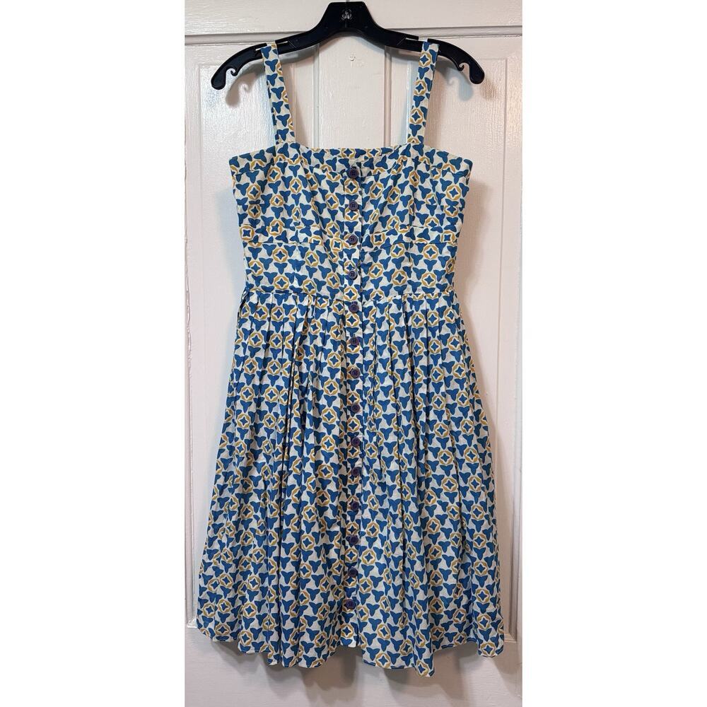 Tory Burch Blue Yellow Flower Printed Midi Dress Size 6